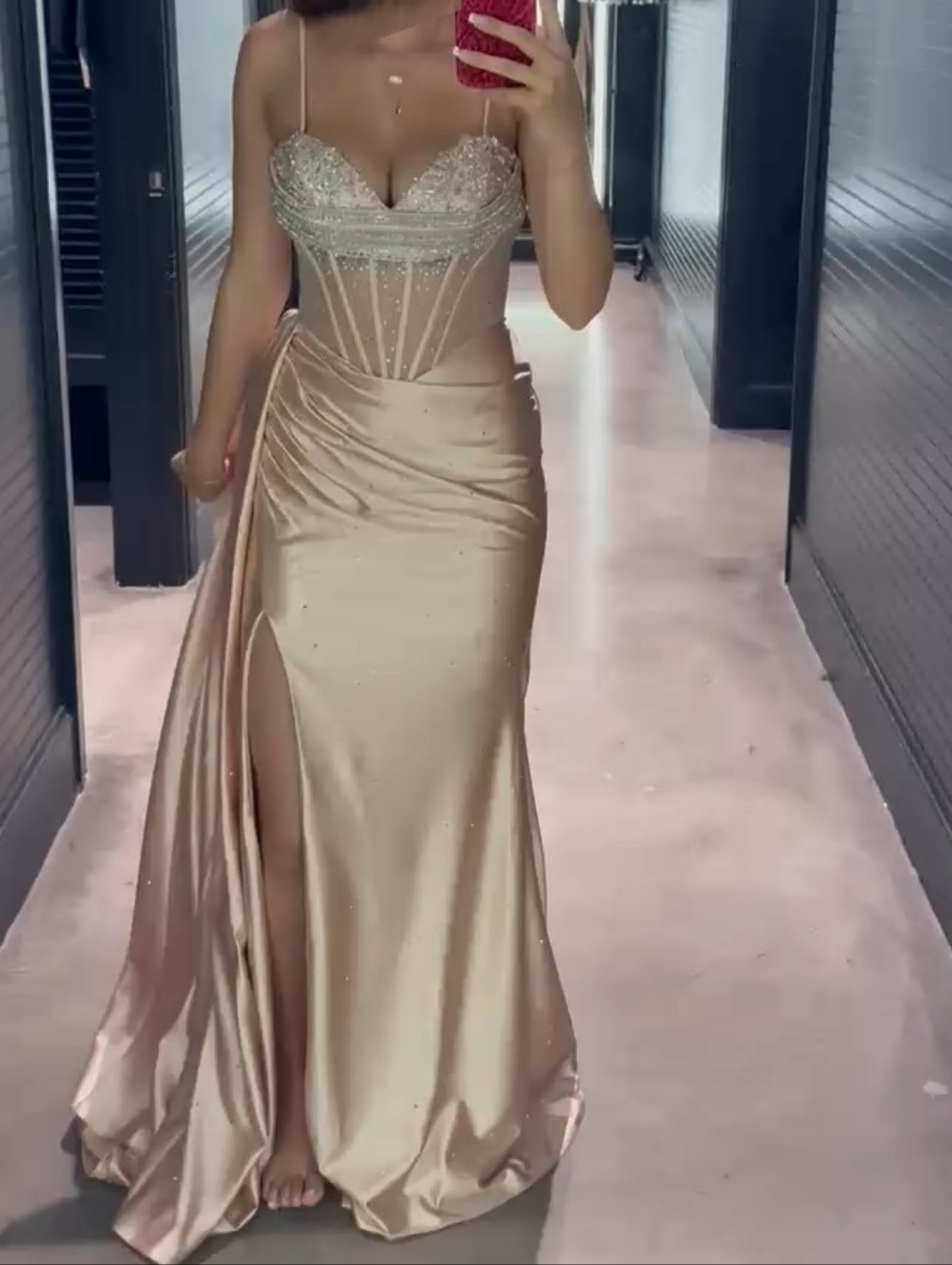 Beaded Blush Pink Prom Dress with Crystal Embellishment